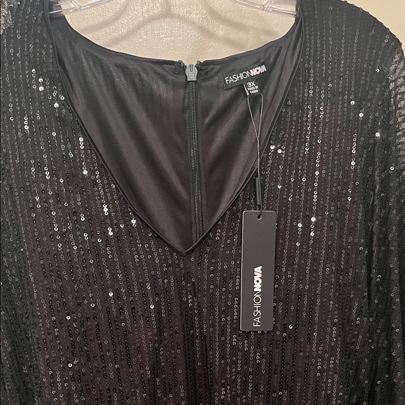 Fashion Nova Black Sequin NWT Mini Dress w/ cape sleeves - Picture 2 of 13